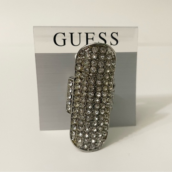 Guess Long Silver Tone Rhinestone Statement Ring Size 8 - Picture 1 of 12